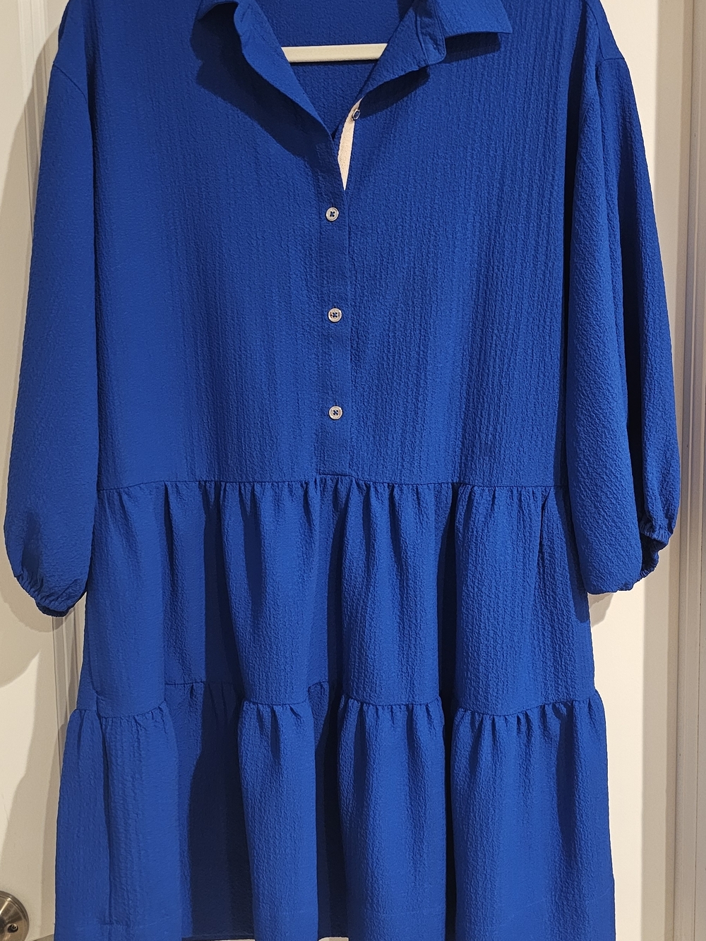 DKNY Cobalt Blue Button-Front Tiered Midi Dress